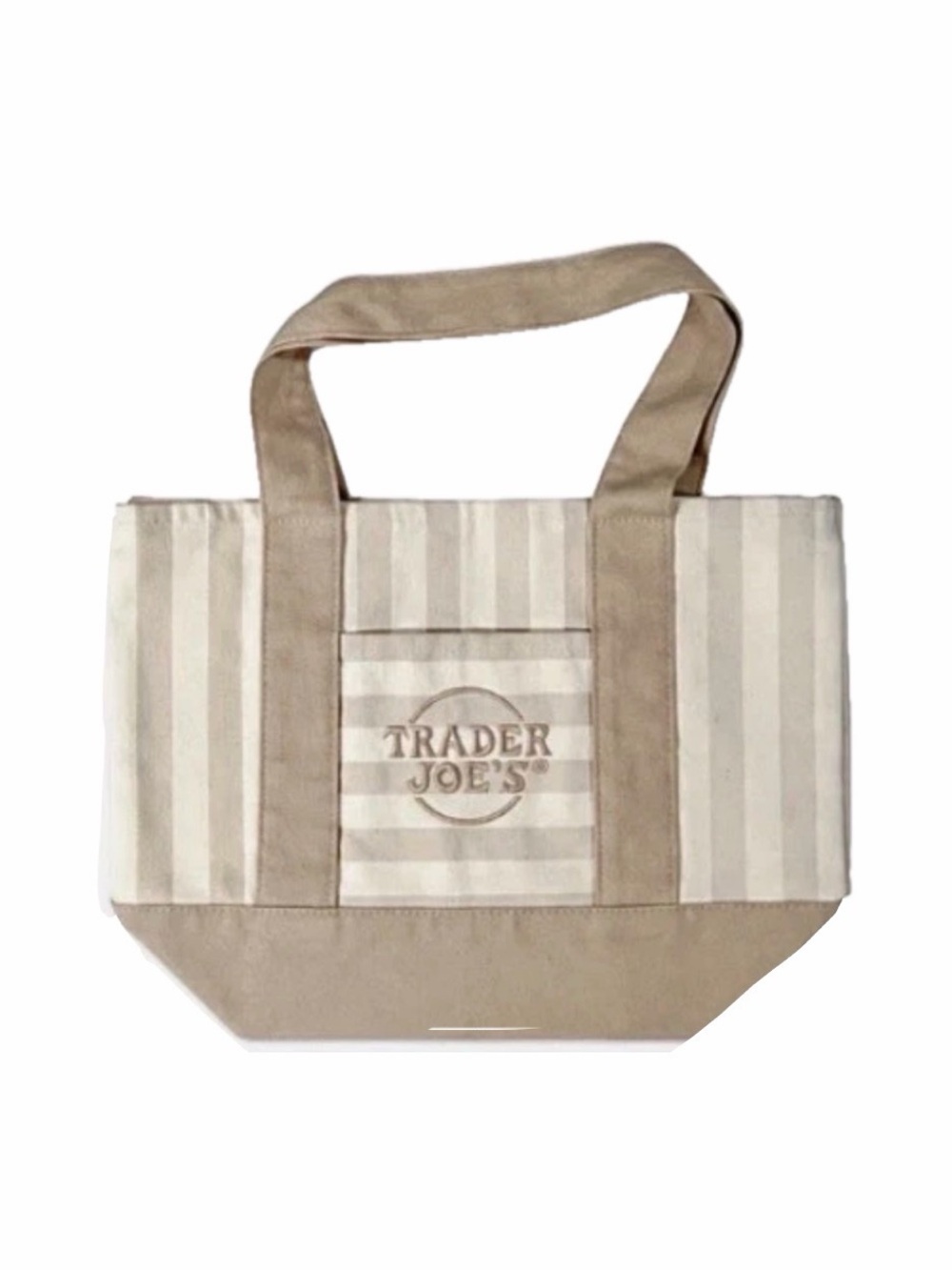 NWT Limited Edition 2026 Trader Joe’s Mini Canvas Tan Striped Tote Bag